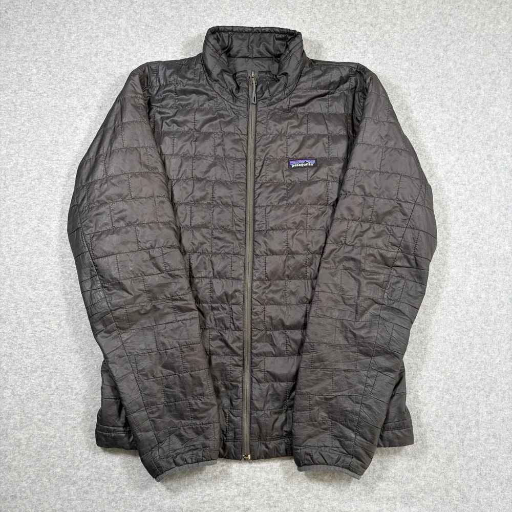 Patagonia Nano Puff Jacket Mens Medium Grey Quilted Full Zip Puffer Coat Worn